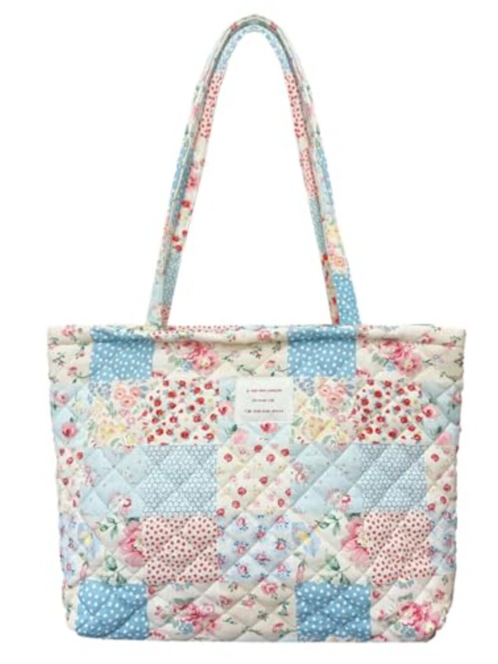 Floral Quilted Shoulder Bag Small Zipper Tote Cotton Purse